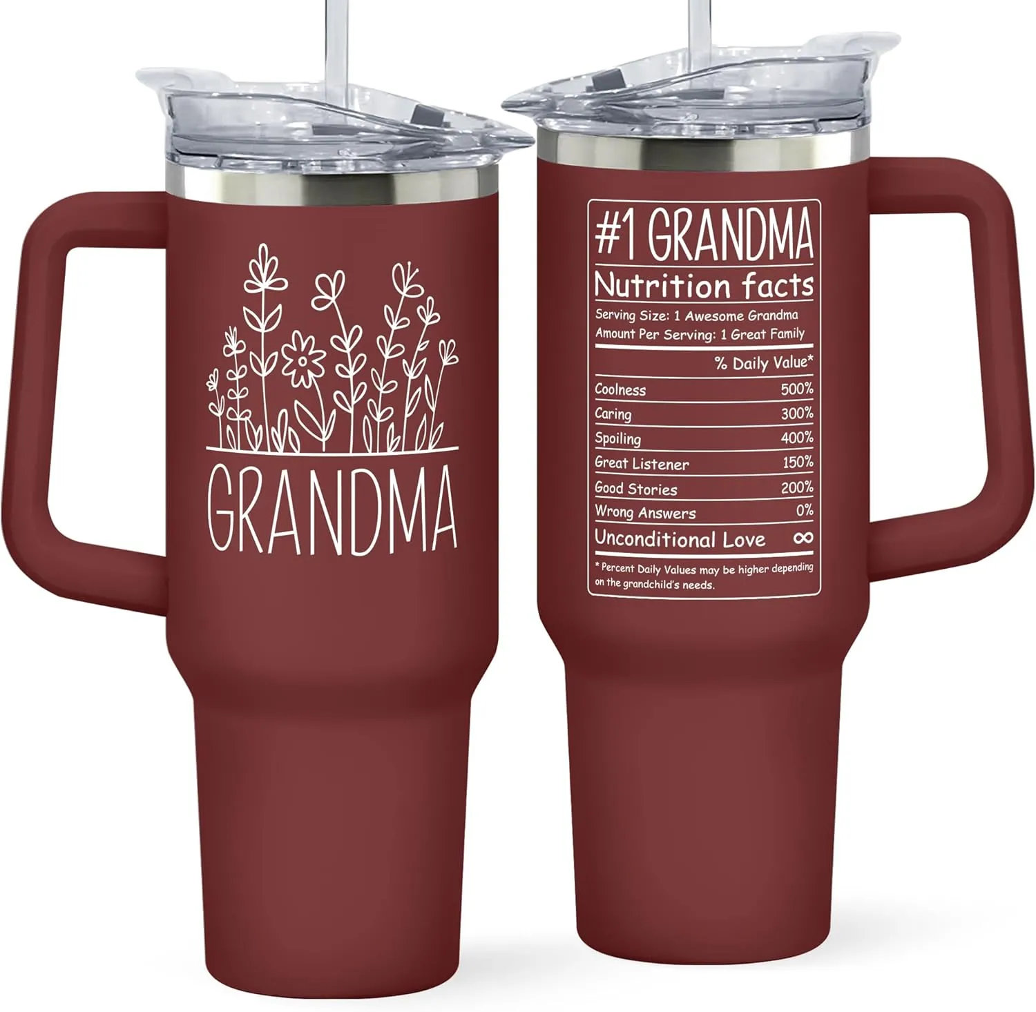 Grandma Gifts - Gifts for Grandma from Grandkids, Granddaughter, Grandson, Grandchildren - Birthday, Mothers Day, Christmas, First Time Gift Ideas for Grandmother - 40 Oz Red Tumbler