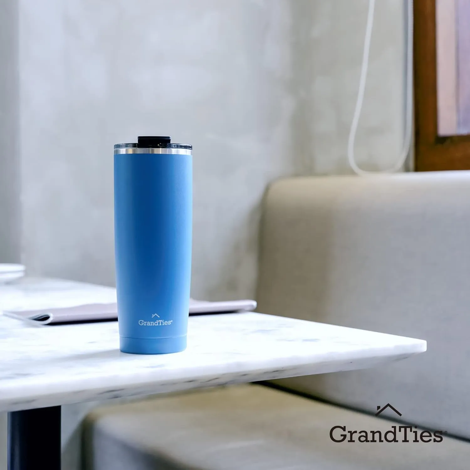 GRANDTIES Insulated Coffee Tumbler Cup w/Tritan Lid | Leak Proof, Reusable, Double Walled Vacuum Stainless Steel Water Bottle Travel Mug | Thermal Cups for Hot and Cold Drinks | 20oz | Cobalt Blue
