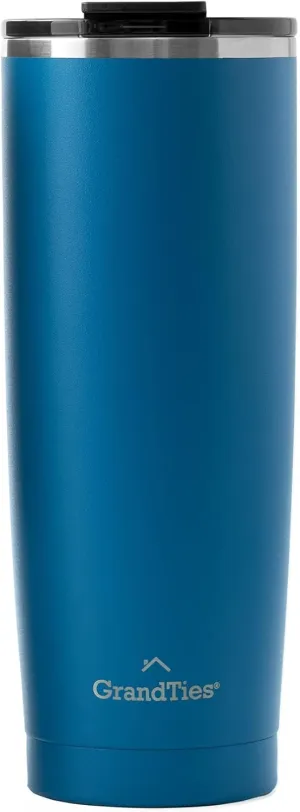 GRANDTIES Insulated Coffee Tumbler Cup w/Tritan Lid | Leak Proof, Reusable, Double Walled Vacuum Stainless Steel Water Bottle Travel Mug | Thermal Cups for Hot and Cold Drinks | 20oz | Cobalt Blue