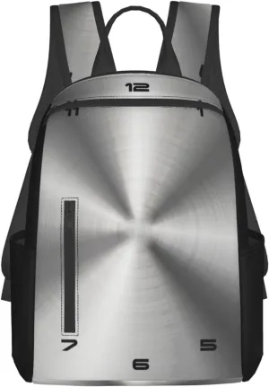 Gray Shiny Metallic-Stainless Steel Look Lightweight Backpack For Women Men, Casual Polyester Daypack Bookbag Travel Hiking Bag, Durable Laptop Backpack