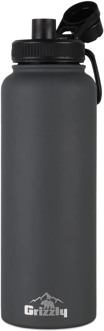 Grizzly 40oz Water Bottle | Vacuum Insulated | Leak Resistant Lid | Stainless Steel | For Gym Hiking Beach Sports Camping | Stealth Gray