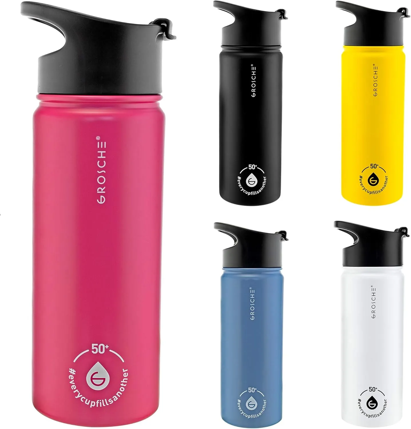 GROSCHE Chicago Stainless Steel Tea Infuser Flask | Beverage Bottle | Hot & Cold Drinks | Loose Leaf Tea Infuser | Travel Convenience Water Bottle | 16 fl oz, Pink