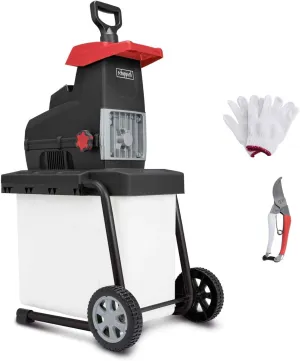 GS60 Electric Garden Shredder   Driving Device - 2-in-1 Quiet Shredder, 2800 W Power, Cutting Thickness 45 mm, 60 L Collection Box, Self-Retracting & Return, with Refill Plug, Gloves and