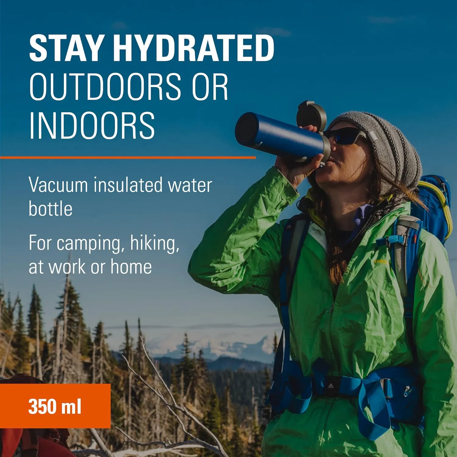 GSI Outdoors, Microlite Water Bottle, Vacuum-Insulated Stainless Steel, for Camping, Sky Blue, 12 Fluid Ounces