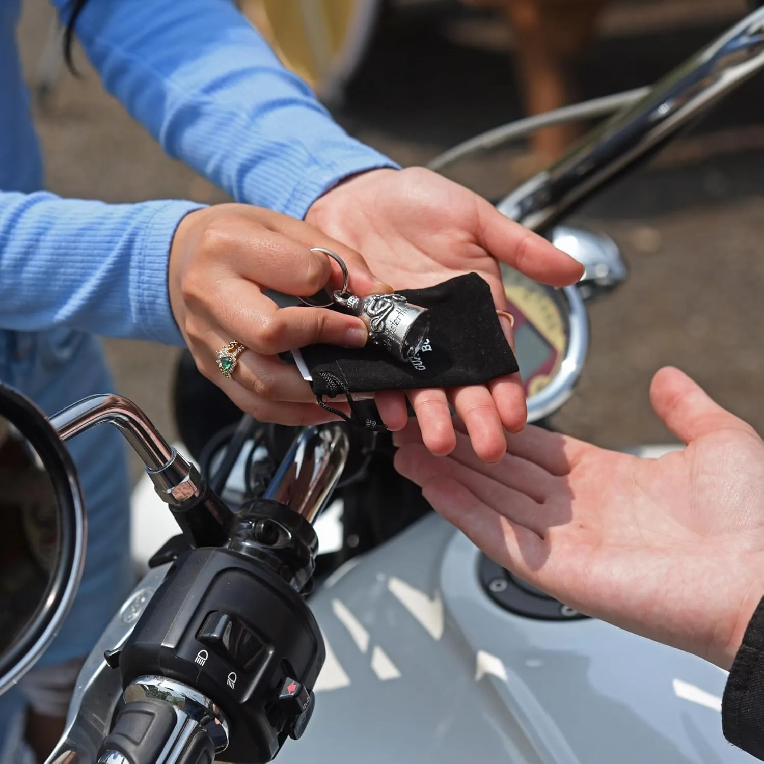 Guardian Bell Good Luck Bell w/Keyring & Black Velvet Gift Bag | Motorcycle Bell | Lead-Free Pewter | Made in USA