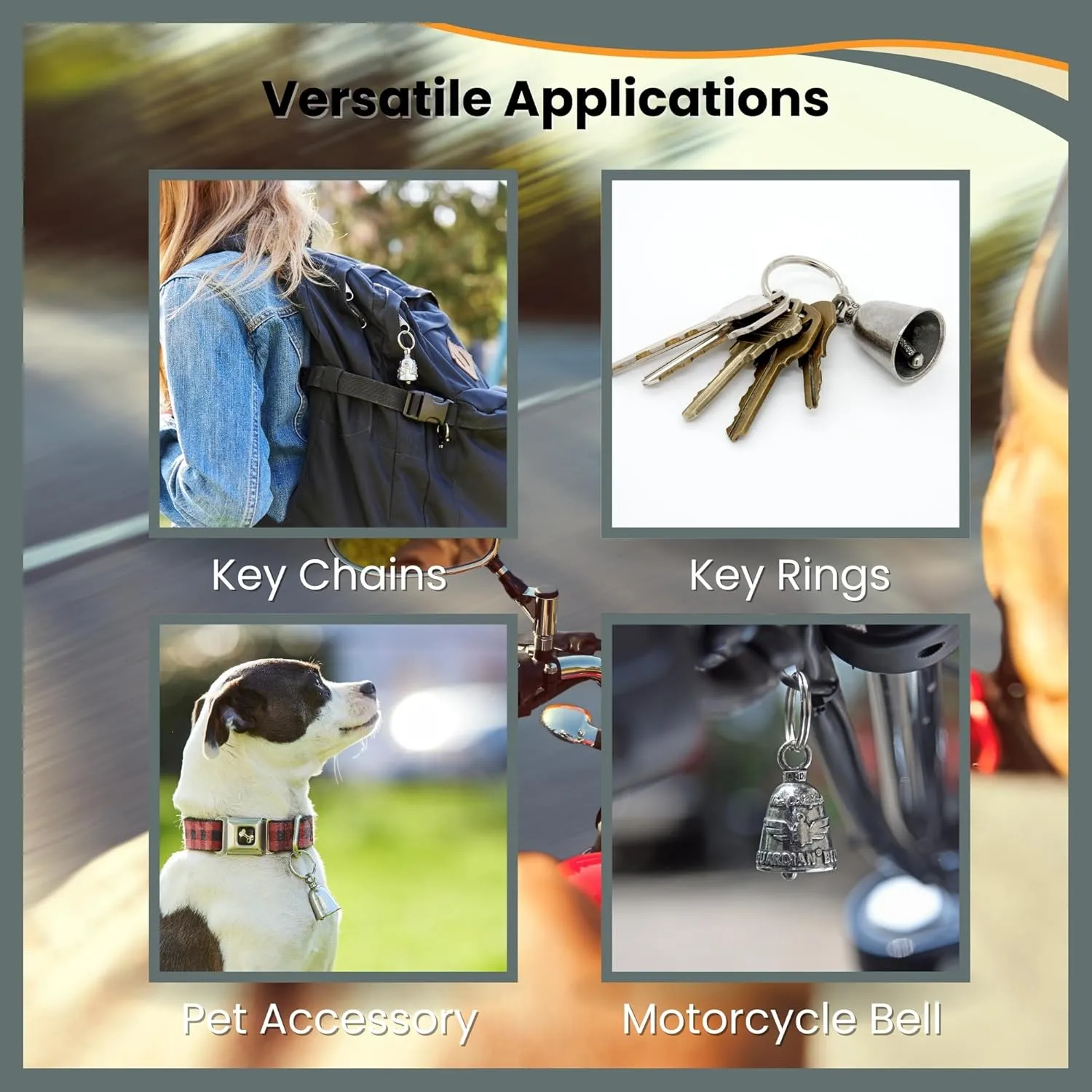 Guardian Bell Good Luck Bell w/Keyring & Black Velvet Gift Bag | Motorcycle Bell | Lead-Free Pewter | Made in USA