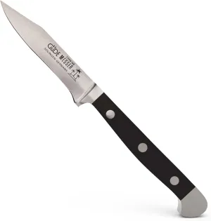 Gude Alpha Series Forged Double Bolster Paring Knife With Black Hostaform Handle 3-In, Made in Solingen, Germany Since 1910