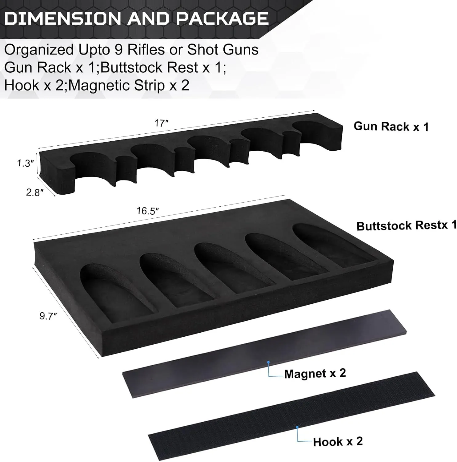 Gun Rack for Gun Storage, Gun Safe Accessory for Shotguns, Gun Holder in Gun Cabinet, Shotgun Rest, Foam Material with Magnetic Strip and Hook Strip, Gifts for Hunters