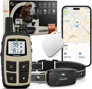 GWORLD i tag Dog Collar No Monthly Rent GPS trackers for Dogs (Only iOS) with Smart Tracker 2 in-1 Dog Training Collar with Remote Innovative IPX7 Waterproof, for All Breeds Sizes