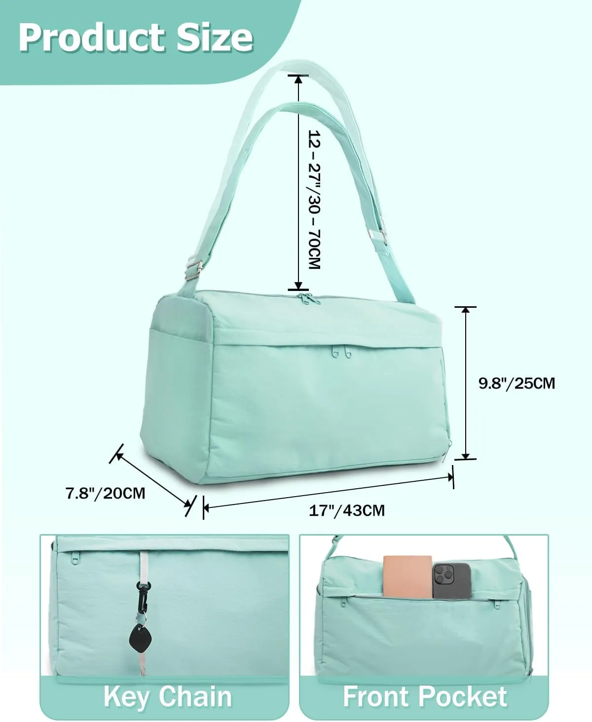 Gym Bag for Women with Shoe Compartment Sports Duffle Bag Men with Wet Pocket and Bottle Pocket Lightweight for Travel Workout, Green