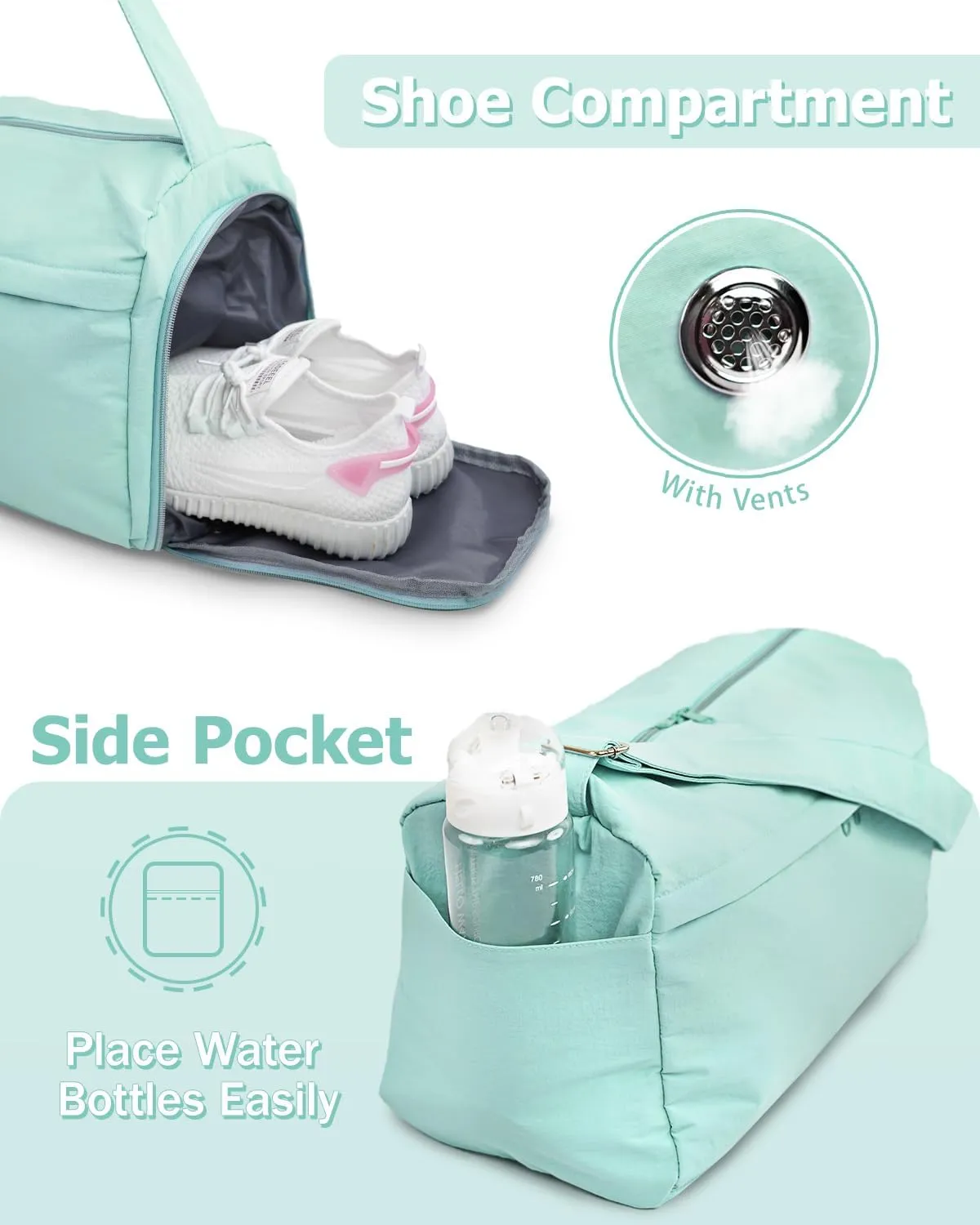 Gym Bag for Women with Shoe Compartment Sports Duffle Bag Men with Wet Pocket and Bottle Pocket Lightweight for Travel Workout, Green