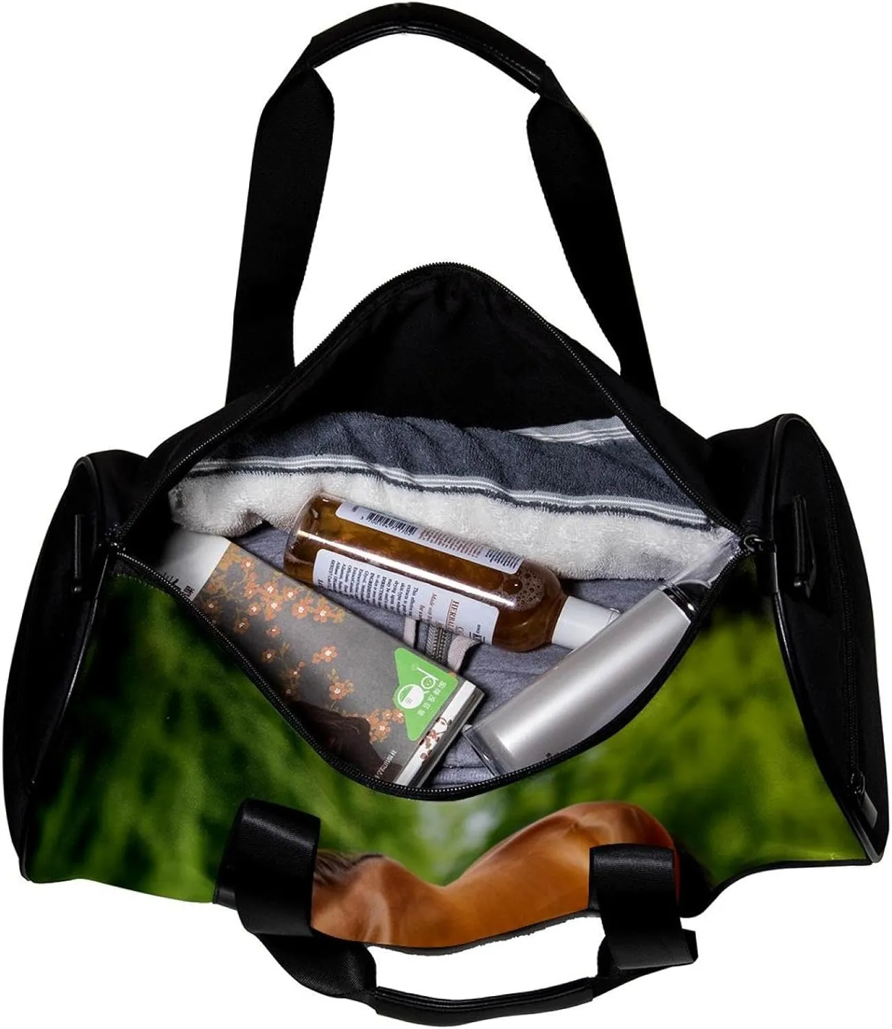 Gym Bag for Women,Small Gym Bag for Men,Brown Horse on the Grass,Overnight Bag