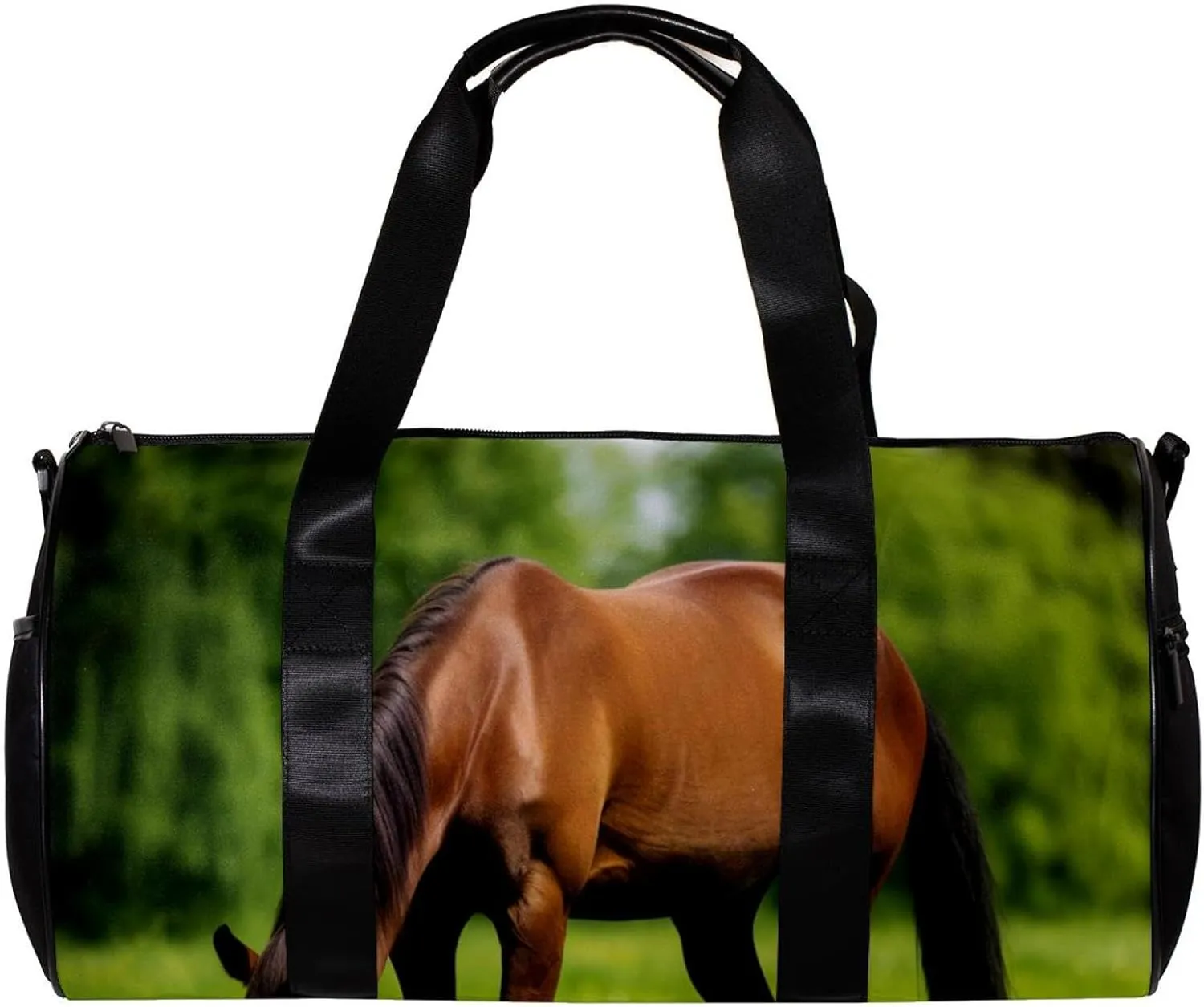 Gym Bag for Women,Small Gym Bag for Men,Brown Horse on the Grass,Overnight Bag