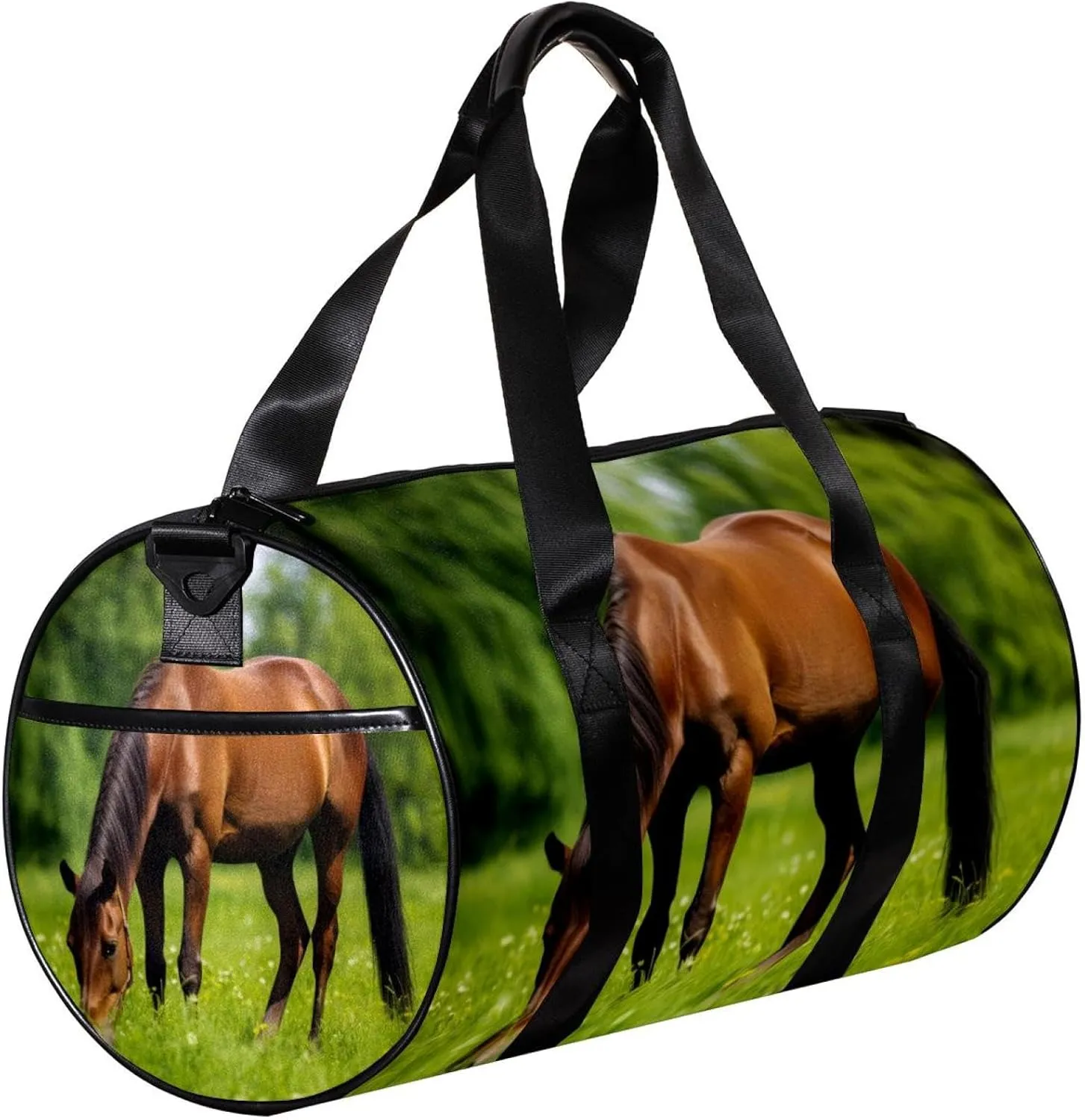 Gym Bag for Women,Small Gym Bag for Men,Brown Horse on the Grass,Overnight Bag