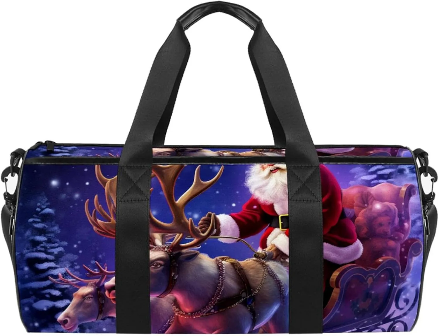 Gym Bag for Women,Small Gym Bag for Men,Christmas Santa Claus Winter Deer Moon,Overnight Bag