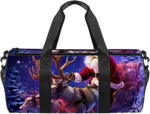 Gym Bag for Women,Small Gym Bag for Men,Christmas Santa Claus Winter Deer Moon,Overnight Bag
