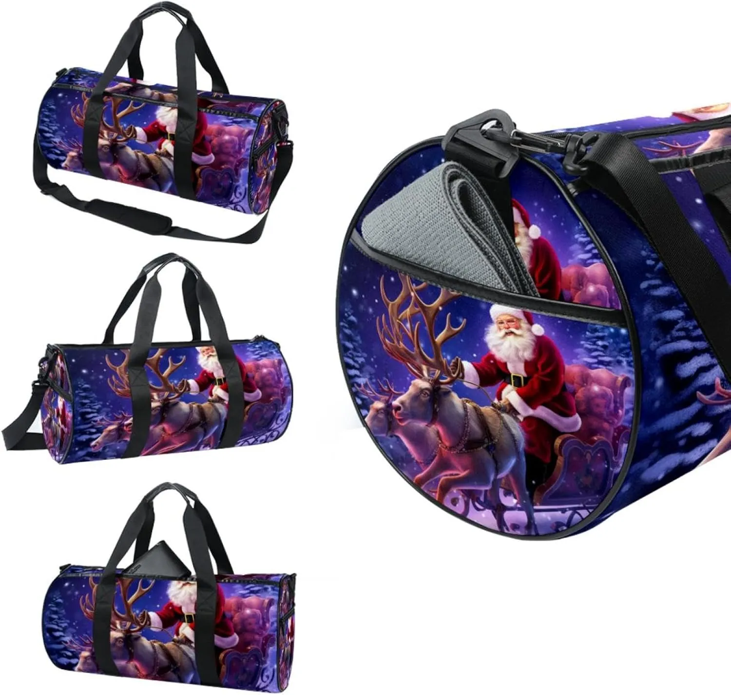 Gym Bag for Women,Small Gym Bag for Men,Christmas Santa Claus Winter Deer Moon,Overnight Bag