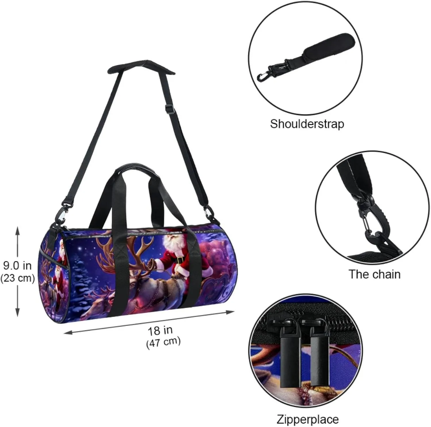 Gym Bag for Women,Small Gym Bag for Men,Christmas Santa Claus Winter Deer Moon,Overnight Bag