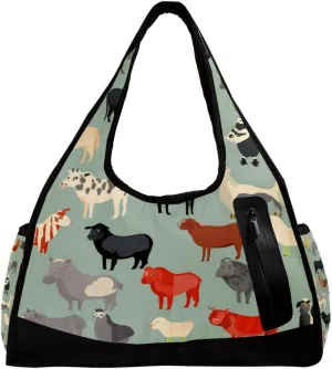 Gym Bag for Women,Small Gym Bag for Men,Cow Sheep Pig Rooster,Overnight Bag