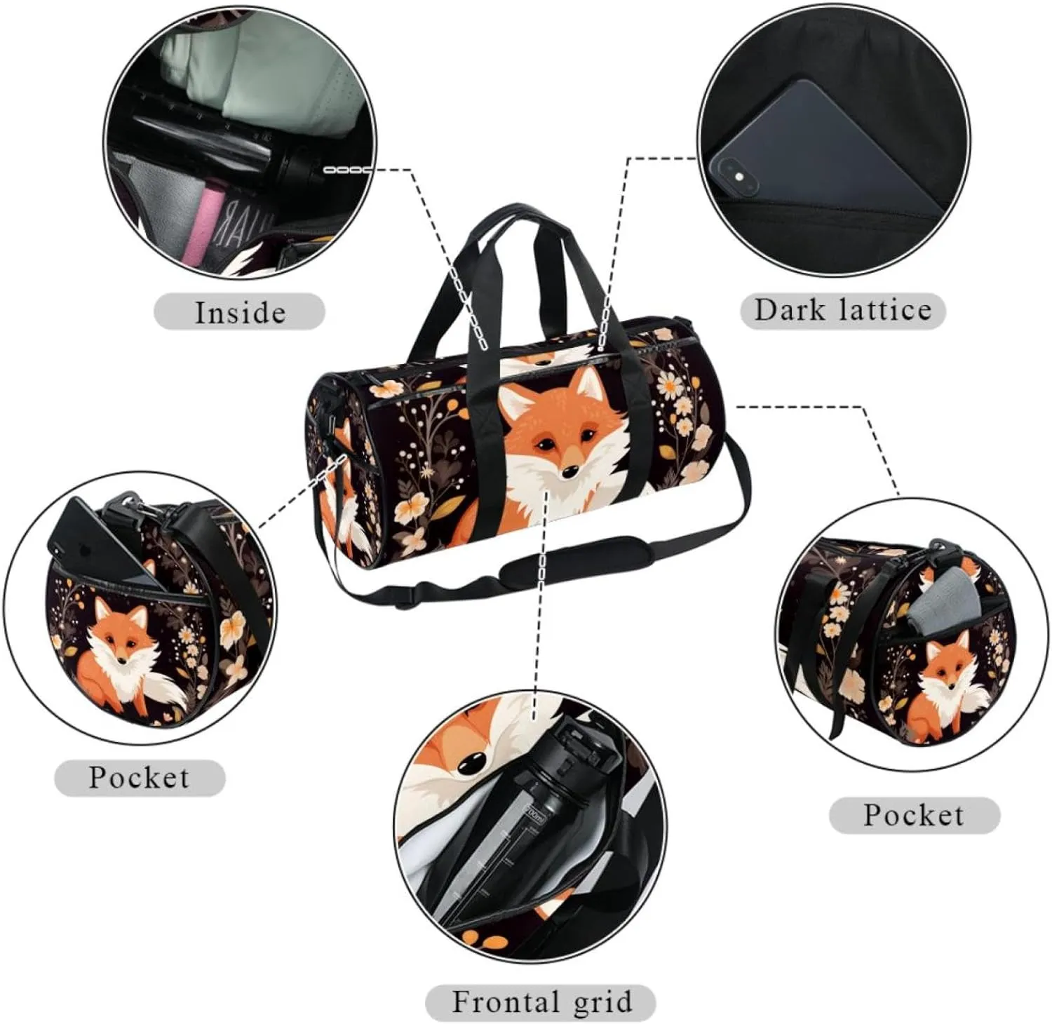 Gym Bag for Women,Small Gym Bag for Men,Cute Fox,Overnight Bag
