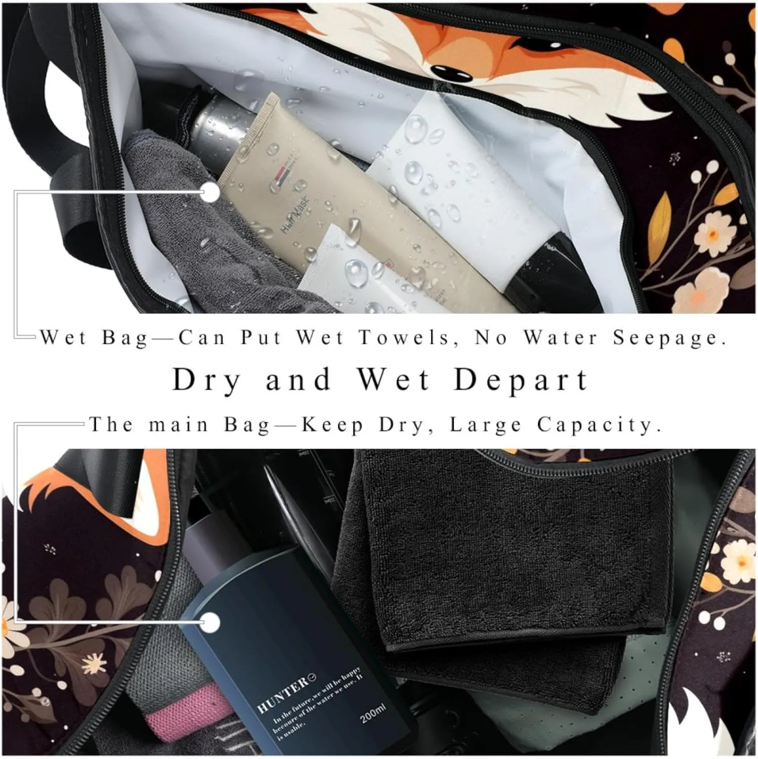 Gym Bag for Women,Small Gym Bag for Men,Cute Fox,Overnight Bag