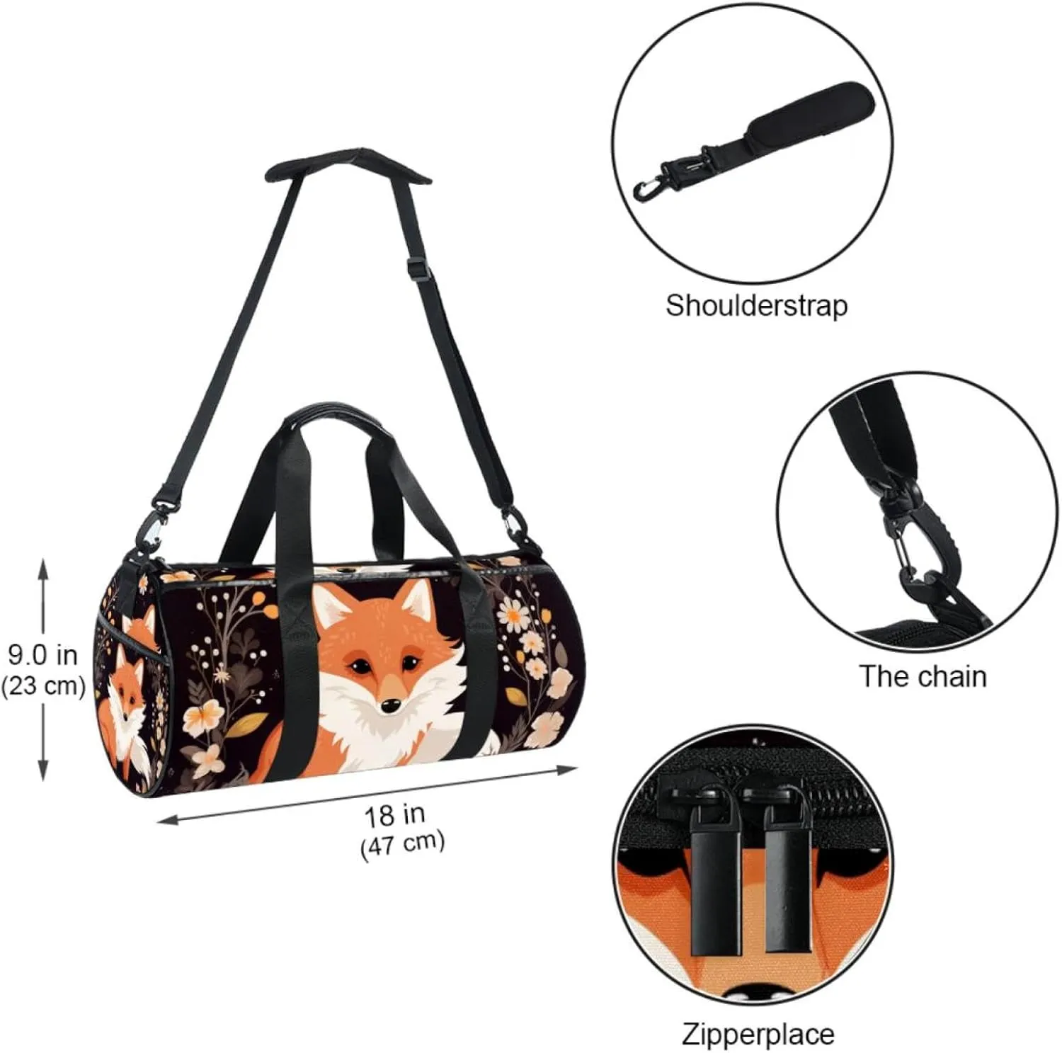 Gym Bag for Women,Small Gym Bag for Men,Cute Fox,Overnight Bag