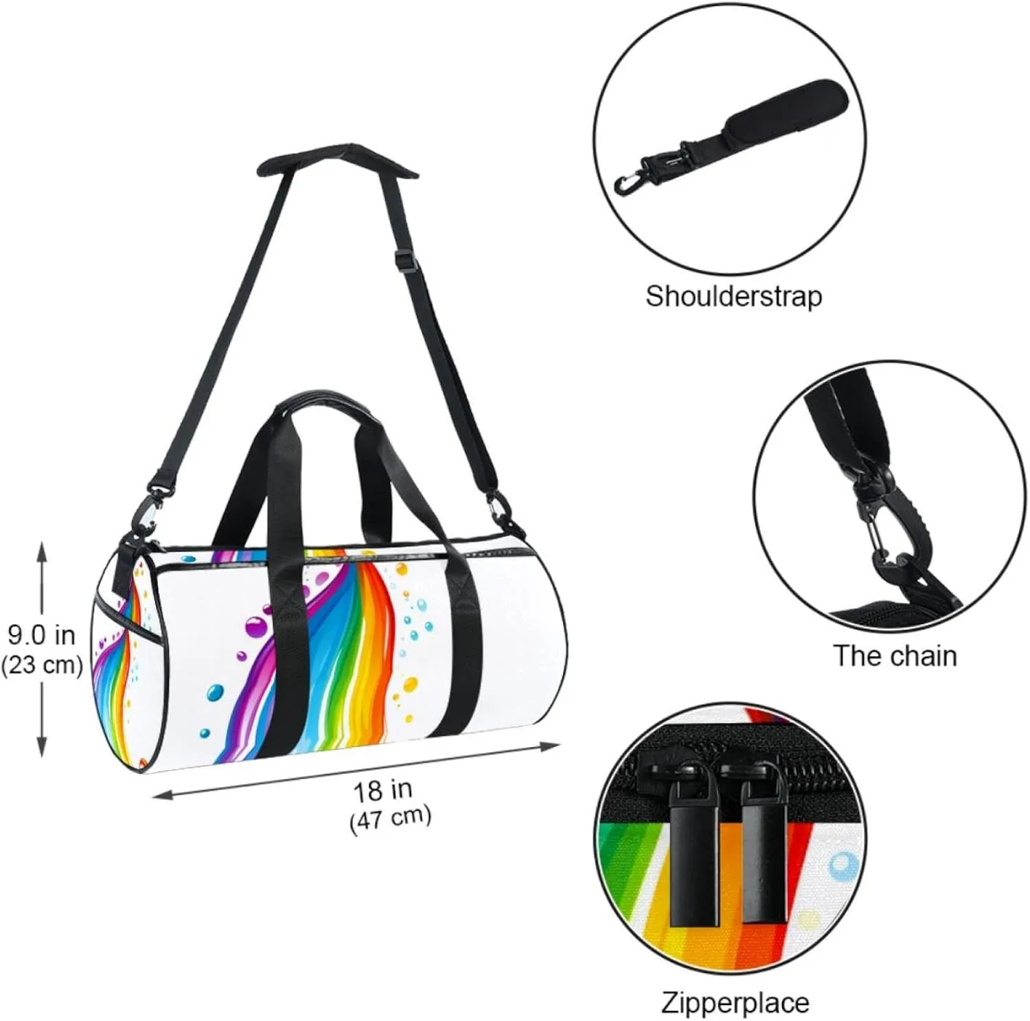 Gym Bag for Women,Small Gym Bag for Men,Drop and Rainbow,Overnight Bag
