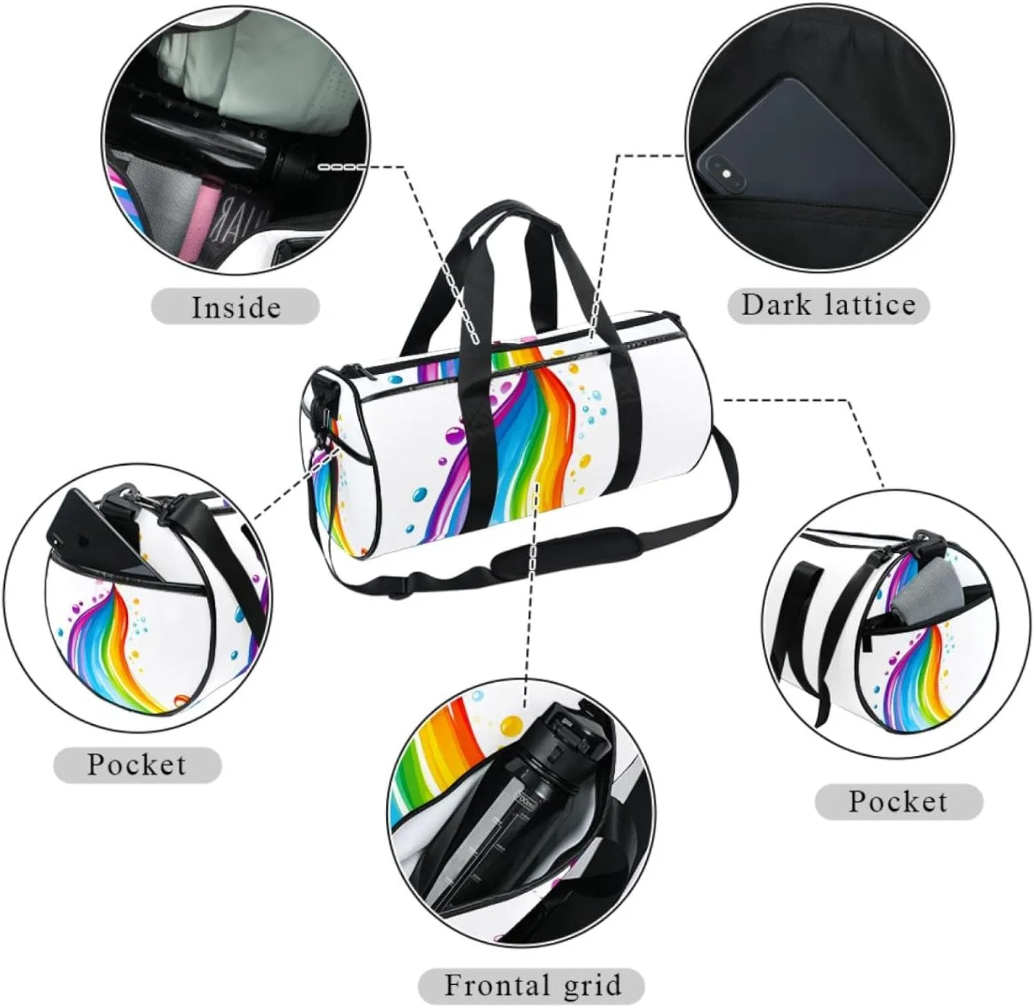Gym Bag for Women,Small Gym Bag for Men,Drop and Rainbow,Overnight Bag
