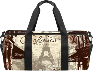 Gym Bag for Women,Small Gym Bag for Men,Eiffel Tower Vintage Newspaper,Overnight Bag
