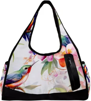 Gym Bag for Women,Small Gym Bag for Men,Flowers and Birds Flower Bush,Overnight Bag