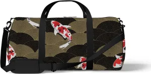 Gym Bag Sports Travel Bag Koi Fish Gold Black Weekender Bags with 2 Side Pocket Lightweight Waterproof Polyester Tote Bag for Swimming Yoga Women Men 9x17.6inch
