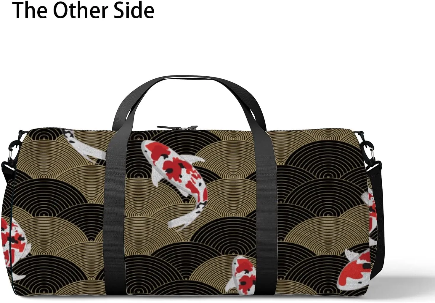 Gym Bag Sports Travel Bag Koi Fish Gold Black Weekender Bags with 2 Side Pocket Lightweight Waterproof Polyester Tote Bag for Swimming Yoga Women Men 9x17.6inch