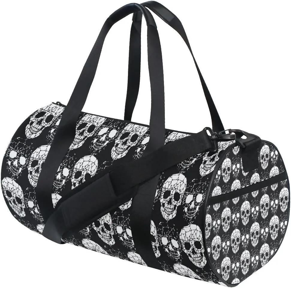 Gym Duffel Bag Black And White Skull Internet Sports Lightweight Canvas Travel Luggage Bag