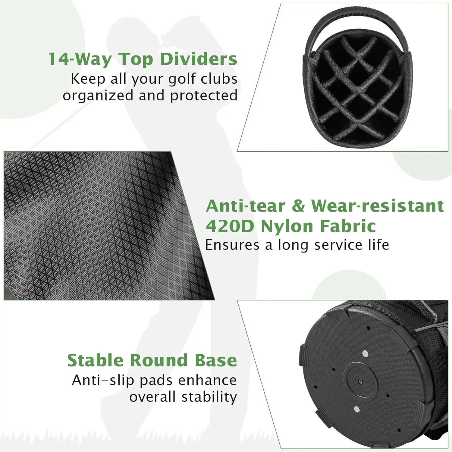 GYMAX Golf Bag, 14-Way Divider Golf Cart Bag with 9 Zipper Pockets, Rain Hood, Glove Sticker & Umbrella Holder, Lightweight Portable Golf Club Bag for Men Women