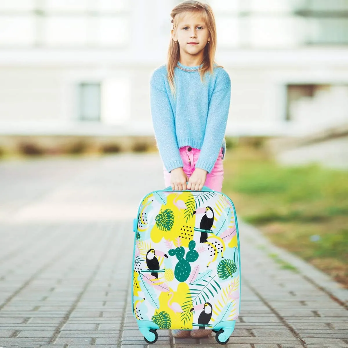 GYMAX Kids Carry On Luggage Set, 12" & 16" 2PCS Rolling Suitcase