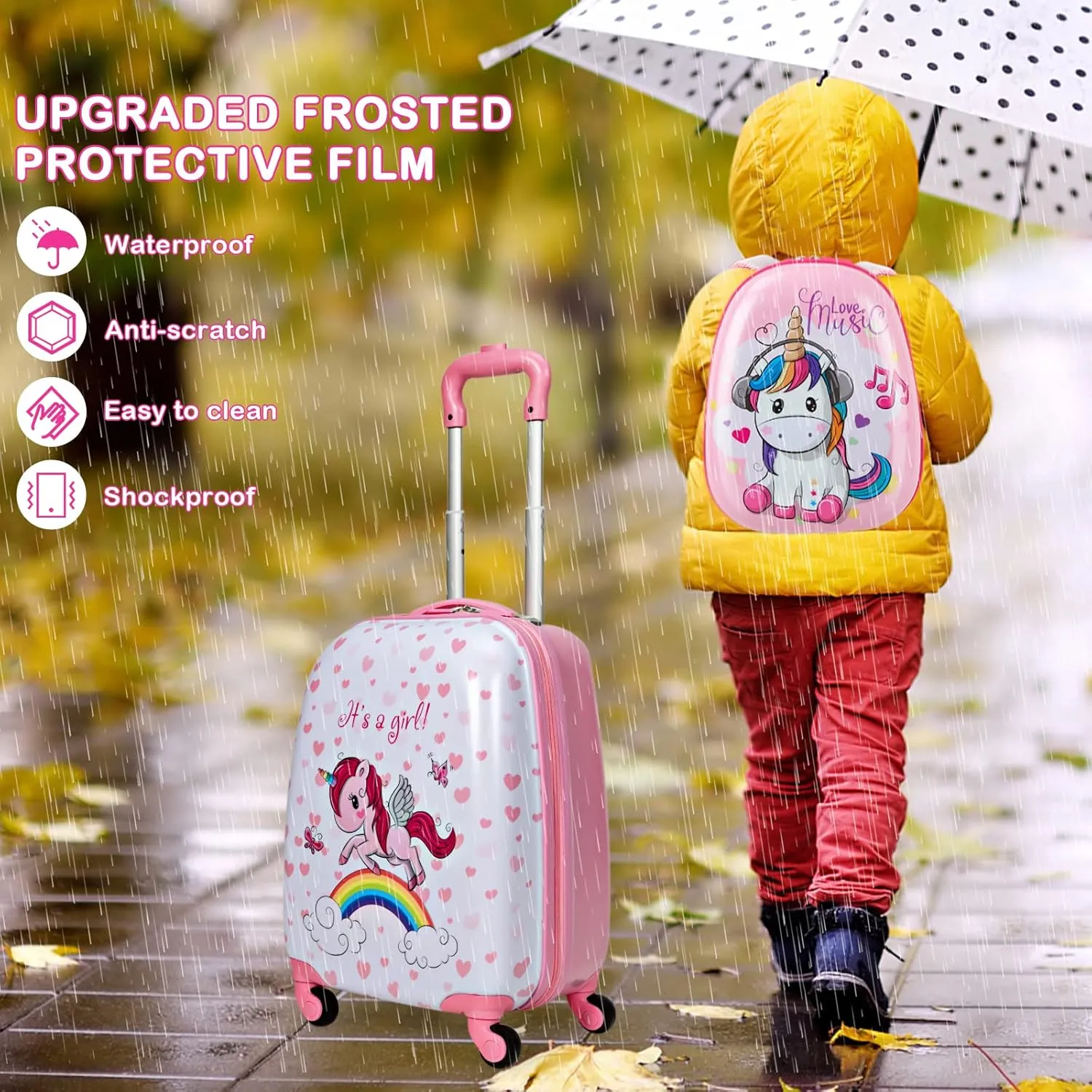 GYMAX Kids Carry On Luggage Set, 12" & 16" 2PCS Rolling Suitcase