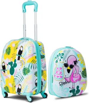 GYMAX Kids Carry On Luggage Set, 12" & 16" 2PCS Rolling Suitcase