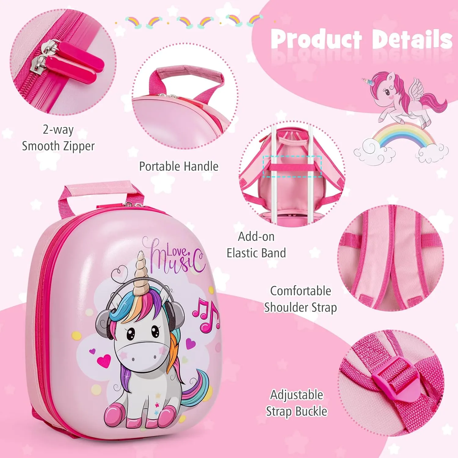 GYMAX Kids Carry On Luggage Set, 12" & 16" 2PCS Rolling Suitcase