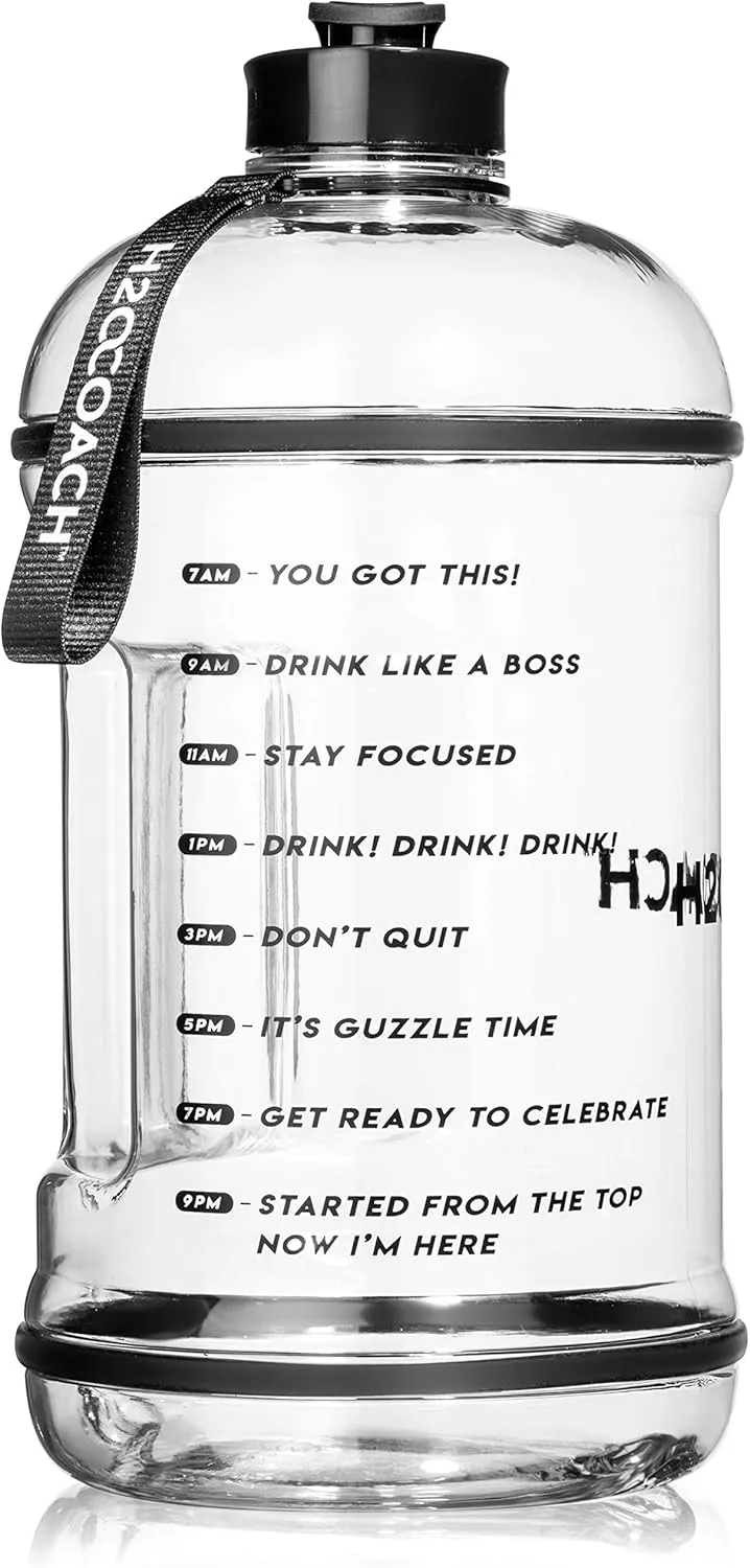 H2OCOACH 1 Gallon Sports Water Bottle with Time Marker | Motivational 3.79 Liters, Reusable BPA Free Jug (128 oz)