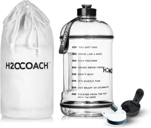 H2OCOACH 1 Gallon Sports Water Bottle with Time Marker | Motivational 3.79 Liters, Reusable BPA Free Jug (128 oz)