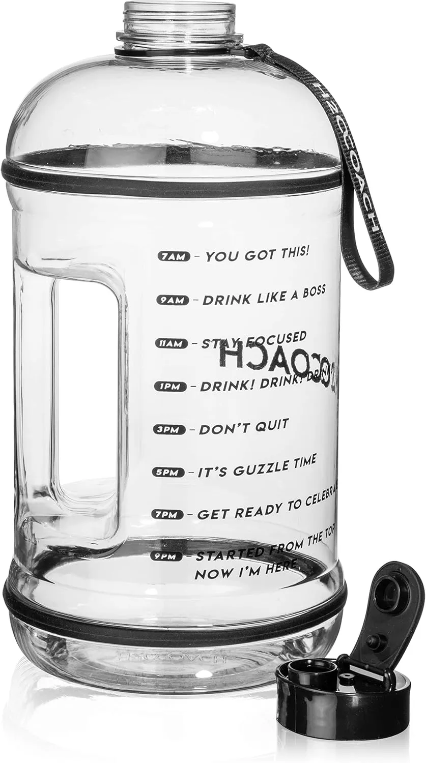 H2OCOACH 1 Gallon Sports Water Bottle with Time Marker | Motivational 3.79 Liters, Reusable BPA Free Jug (128 oz)