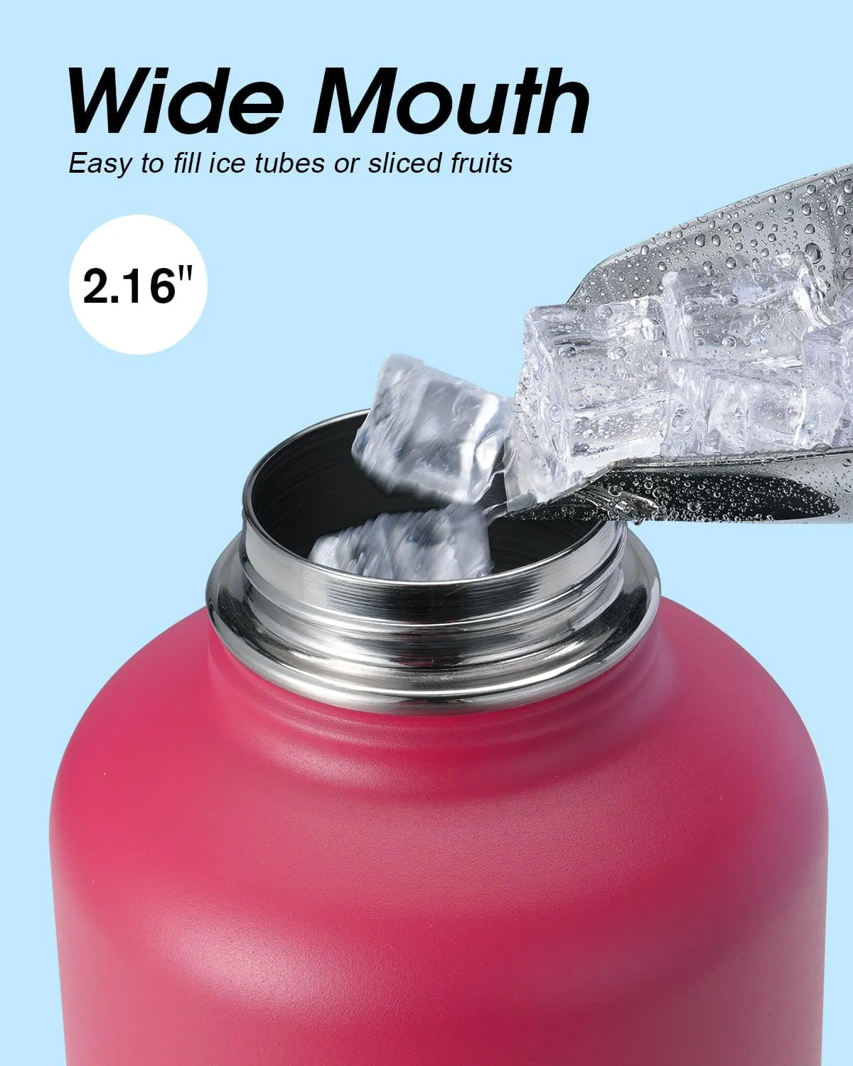Half Gallon Water Bottle Insulated with Straw & 3 Lids, Coolflask 64 oz Water Jug Large Metal Stainless Steel Wide Mouth for Sports, Gym or Office, Non-BPA Keep Cold 48H Hot 24H, Ombre Wine/Navy
