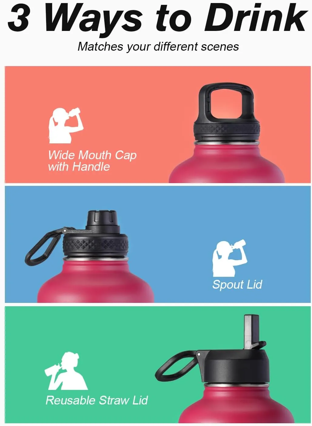 Half Gallon Water Bottle Insulated with Straw & 3 Lids, Coolflask 64 oz Water Jug Large Metal Stainless Steel Wide Mouth for Sports, Gym or Office, Non-BPA Keep Cold 48H Hot 24H, Ombre Wine/Navy