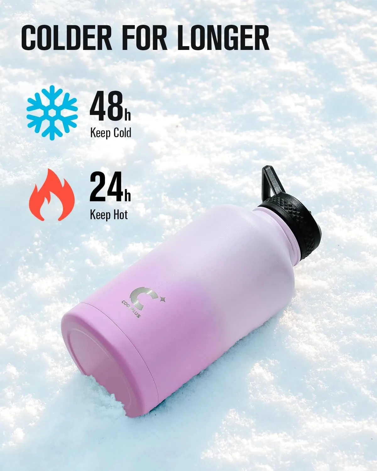 Half Gallon Water Bottle With Straw Lid, Coolplus 64 oz Insulated Stainless Steel Water Jug Metal Double-Walled Vacuum Large Flask With Carry Sleeve Leakproof, Keep Cold 48 Hrs Hot 24hrs, Purple