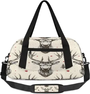 Hand Painted Elks Waterproof Sports Gym Bag Portable Dance Gymnastics Work Out Bag Lightweight Travel Duffel Bag Overnight Weekender Bag