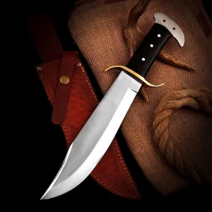 Handcrafted 440 Stainless Steel Bowie Knife with Genuine Leather Sheath – 9.5-inch Blade, Full Tang Design, Exquisite Cristal Handle - Ideal for Hunting, Camping, and Survival. BLACK HANDLE.