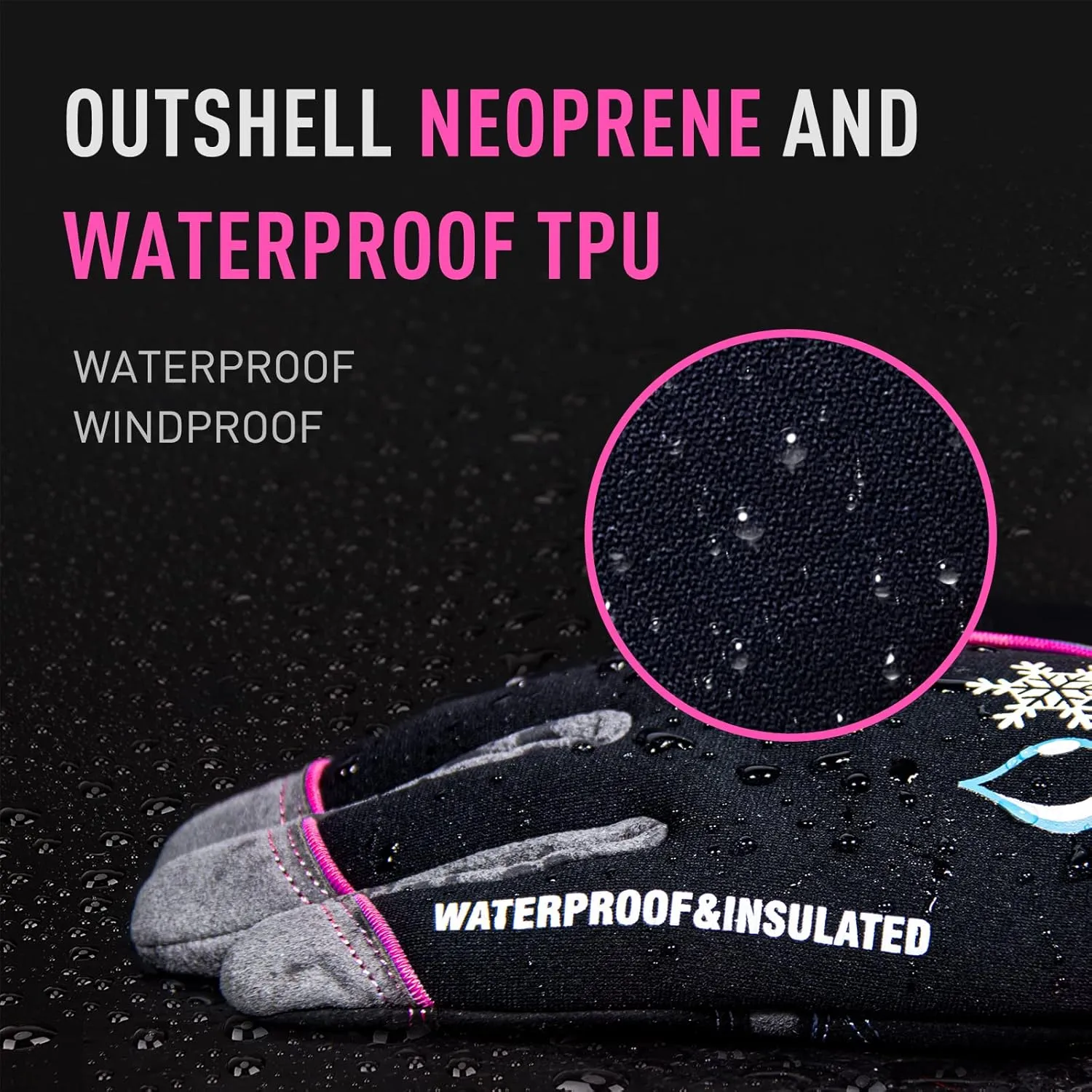 HANDLANDY Waterproof Insulated Work Gloves, 3M Thinsulate Thermal Winter Gloves for Men Women Touch Screen, Warm Ski Snowboard Cold Weather Gloves (Medium, Pink)