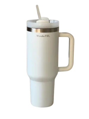 Handled Tumbler White with Silver - 40 oz