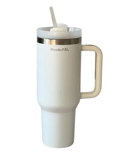 Handled Tumbler White with Silver - 40 oz