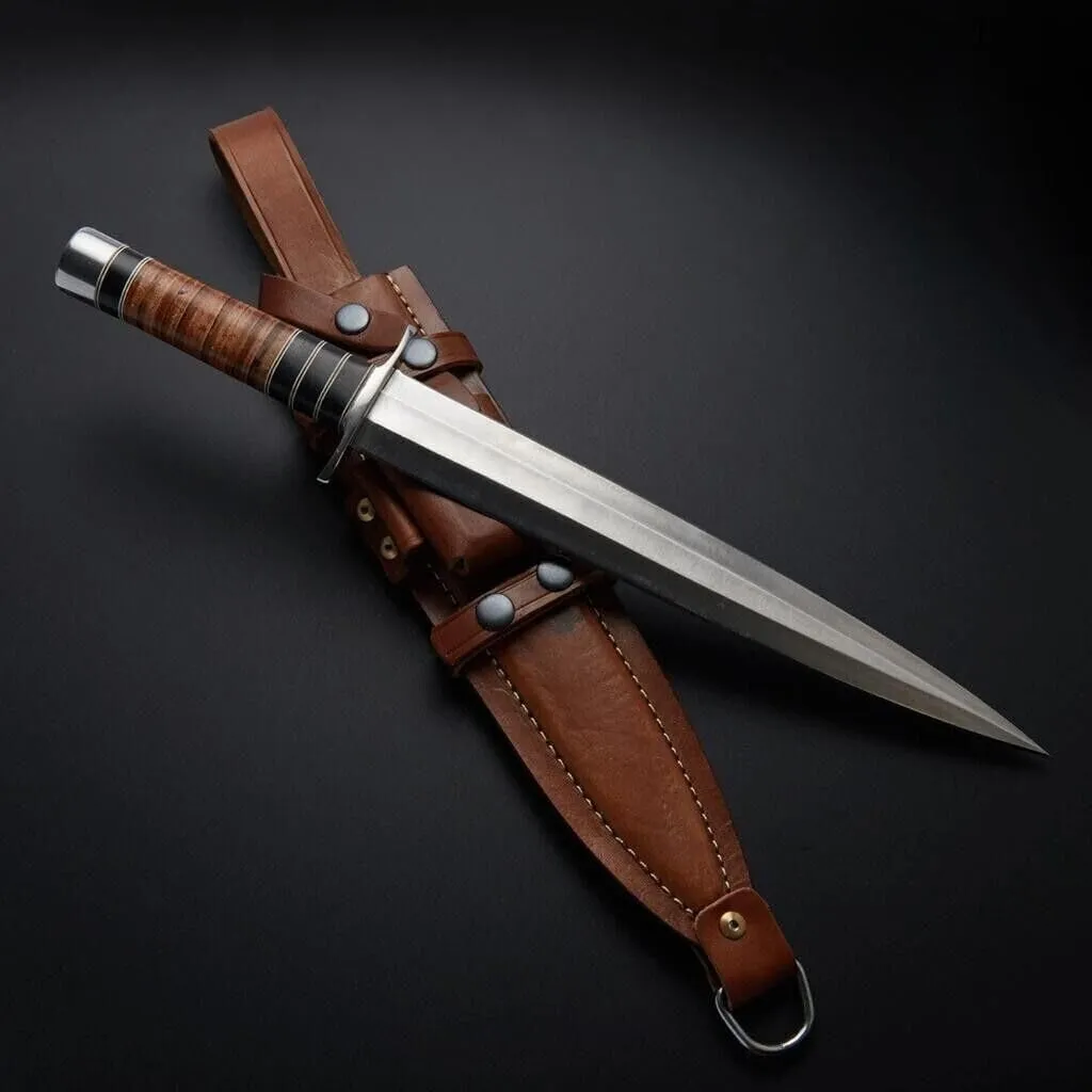 Handmade D2 Steel Dagger Knife, 16 Inches Hunting Knife Perfect Grip With Leather and Micarta Handle, EDC Fixed Blade Knife With Leather Sheath for Camping, Tactical, Survival, Collection, Gift, Christmas Gift, Arkansas Toothpick Knife